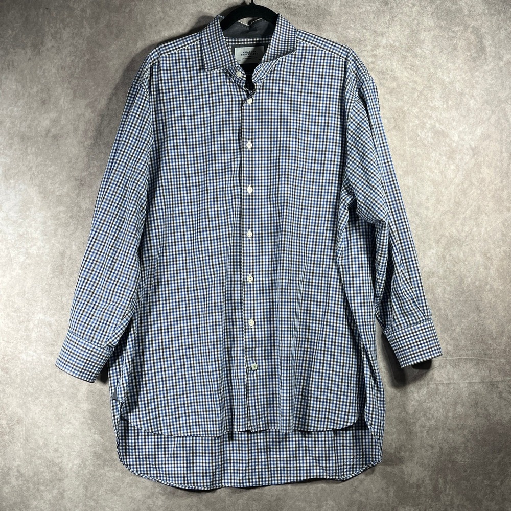 Charles Tyrwhitt Dress Shirt Mens Size 17.5-36‎ Blue Gingham Button Up Business